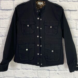 Tractr black jacket with leopard faux fur lining